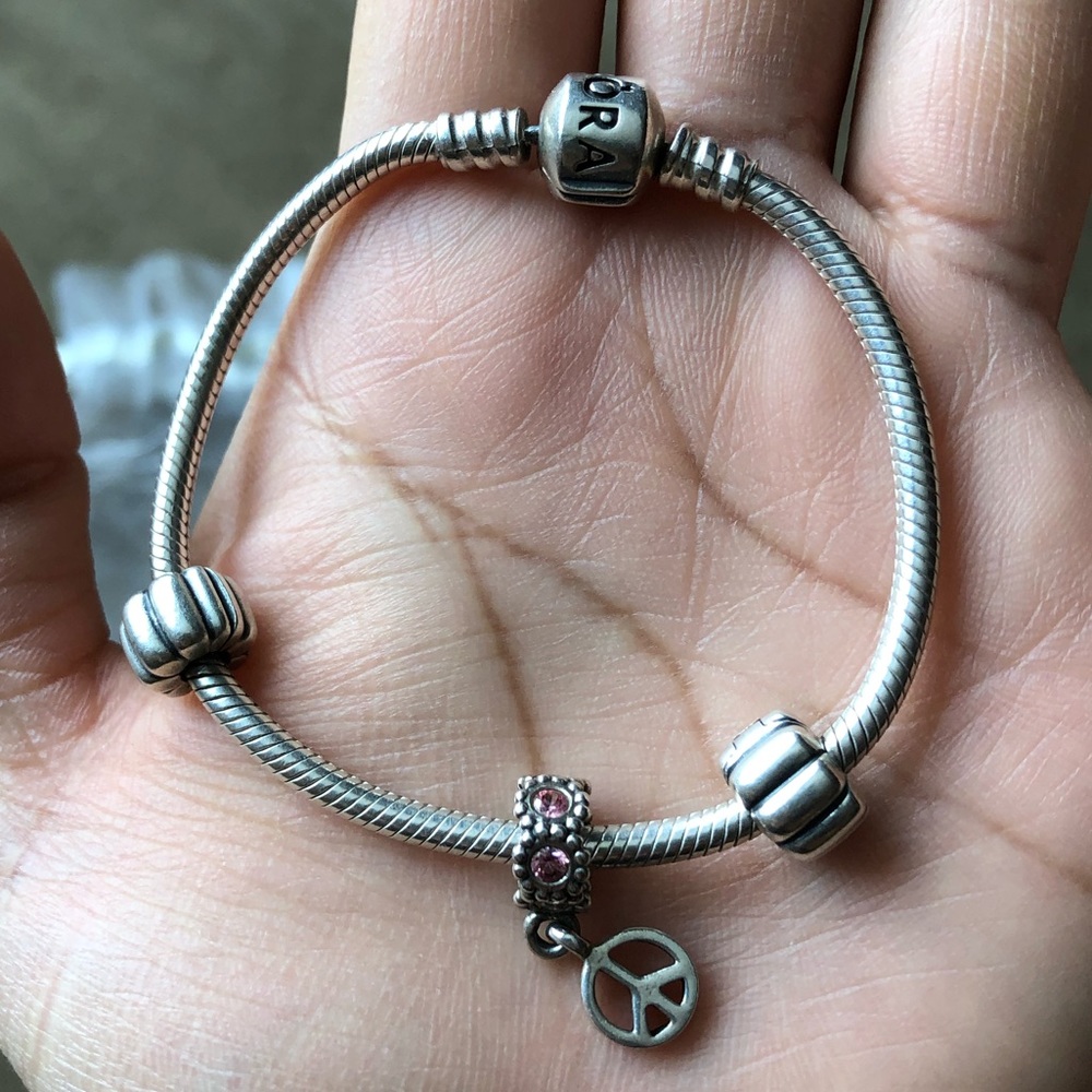 Authentic Pandora Bracelet with 3 Pandora Charms